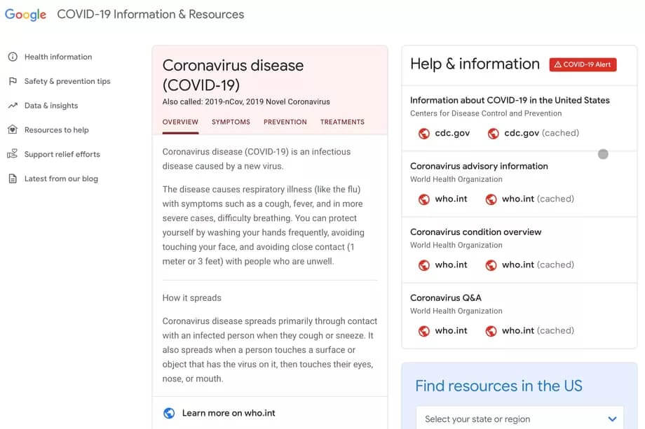 جوجل تُطلق موقعها المخصص لفيروس الكورونا COVID-19 مدونة نظام أون لاين التقنية
