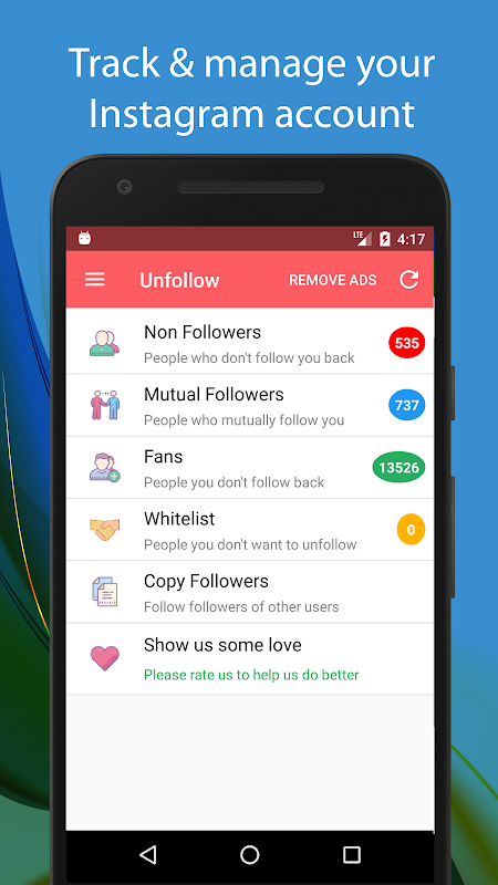 برنامج Unfollow for instagram - Non followers & Fans